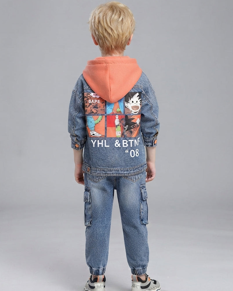 Conjunto Vaquero Niño 3 Piezas ,Chaqueta, Camiseta y Pantalón Cargo