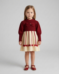 Vestido niña invierno cálido con lazos de satén y cuello altol as tallas disponibles.Ideal para primavera  en España