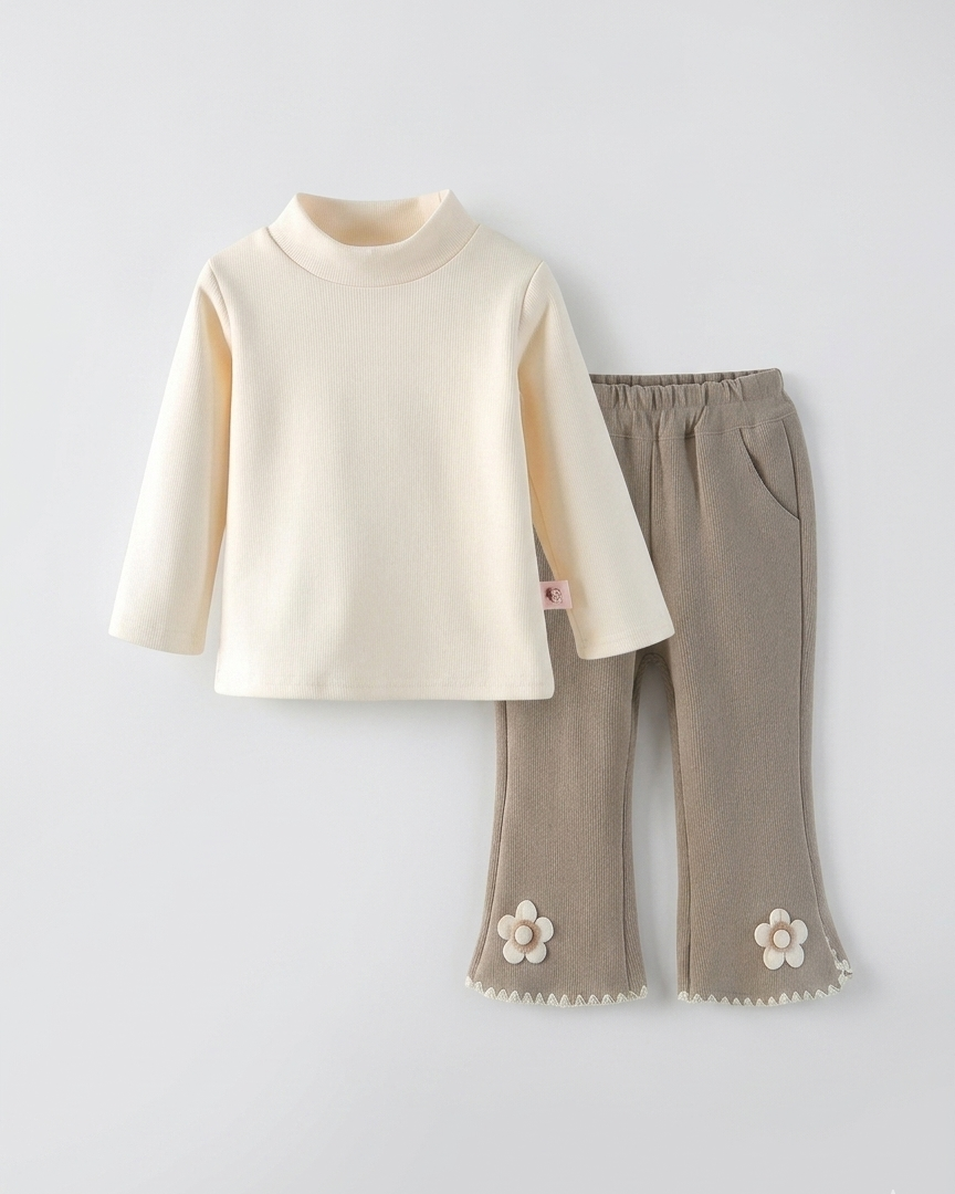Conjunto niña invierno 3 piezas top manga larga y pantalón bordado floral en España
