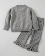 Conjunto niña invierno 2 piezas ropa niña: blusa tejida con flores y pantalón tejido acanalado en España