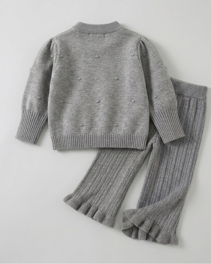 Conjunto niña invierno 2 piezas ropa niña: blusa tejida con flores y pantalón tejido acanalado en España
