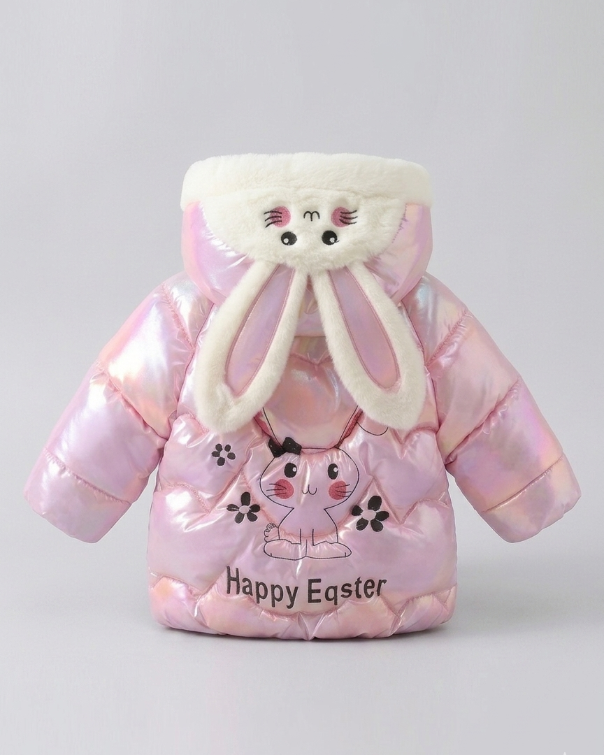 Chaqueta niña acolchada de invierno con capucha de peluche y orejas de conejo en relieve 3D abrigo , en España