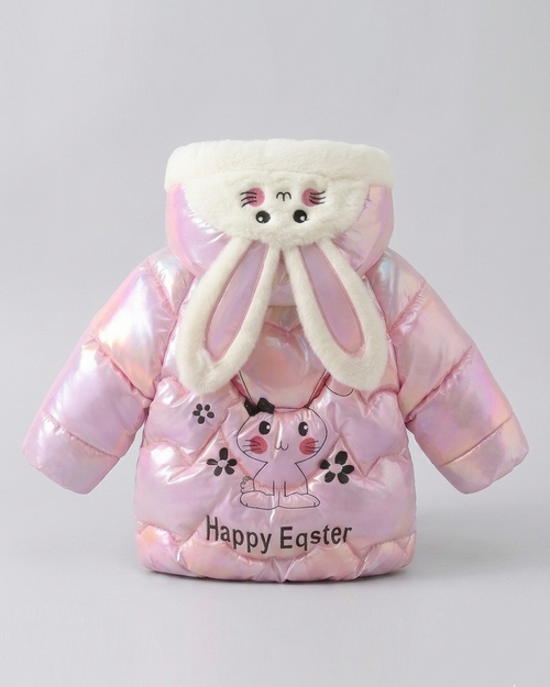Chaqueta niña acolchada de invierno con capucha de peluche y orejas de conejo en relieve 3D abrigo , en España