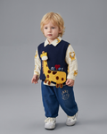 Conjunto bebé 3 piezas de algodón con chaqueta de punto y pantalón jirafa 3D