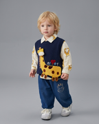 Conjunto bebé 3 piezas de algodón con chaqueta de punto y pantalón jirafa 3D