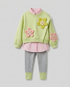 Conjunto niña 3 piezas sudadera y camiseta interior flores 3D ropa infantil,destacada para looks elegantes y sencillos en España