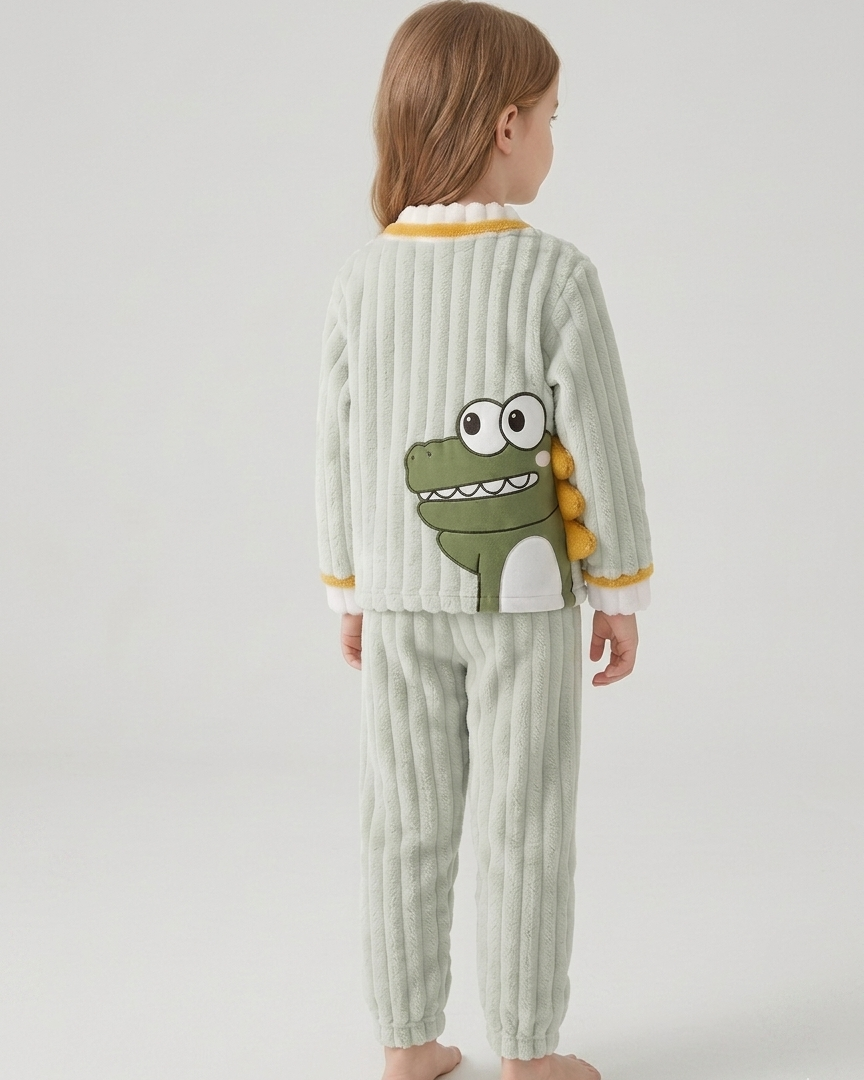 Pijama bebé invierno dinosaurio con cuello doblable y cierre de botones completo – pijama infantil cálido en España