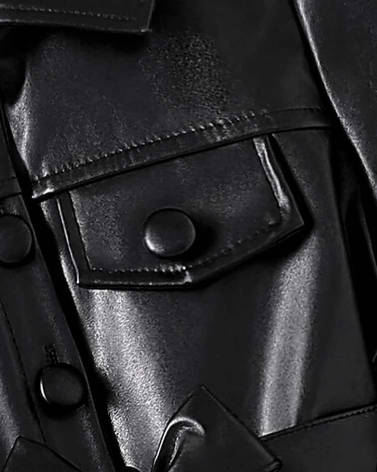 Abrigo niña piel sintética negro estilo gabardina elegante con cinturón ajustable en España