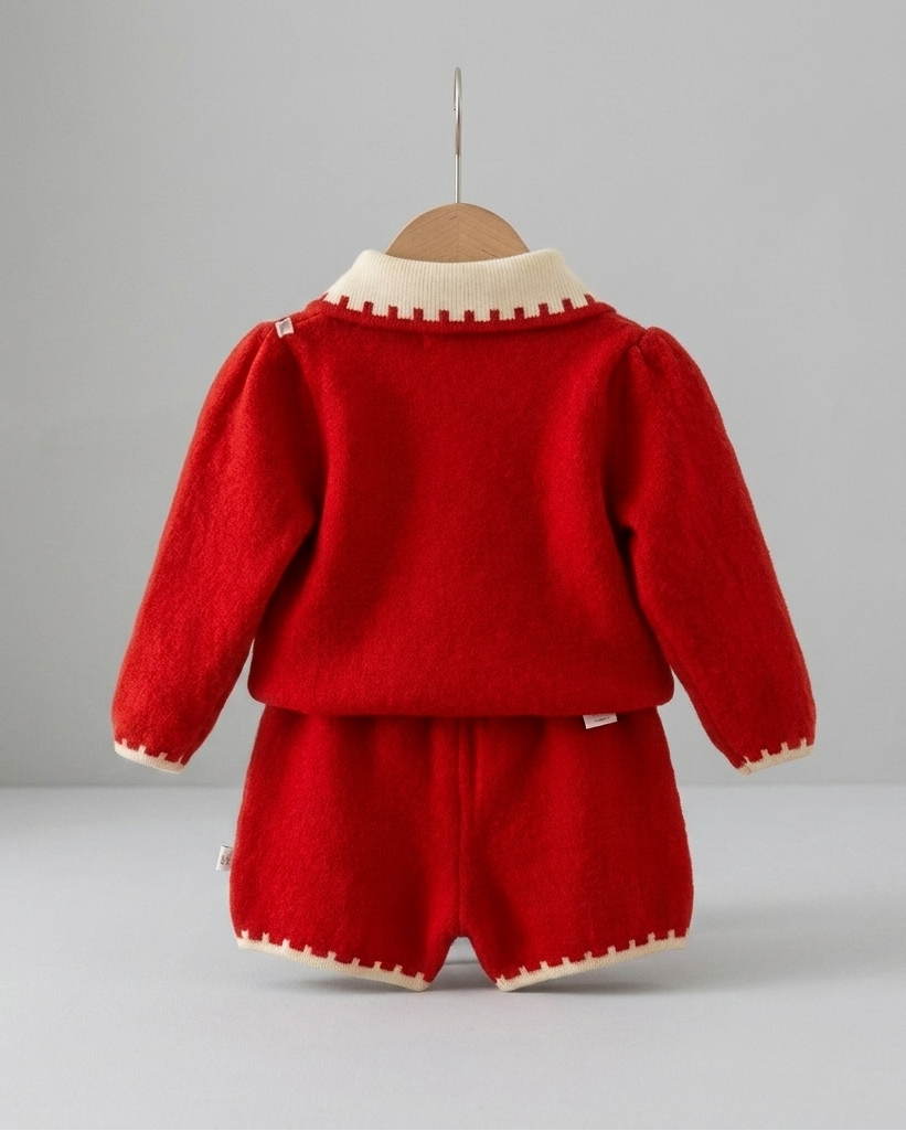 Conjunto niña invierno punto 2 piezas suéter y falda roja elegante ropa infantil,Ideal para clima otoñal en España