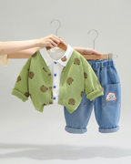 Conjunto bebé 3 piezas ropa bebé con cárdigan de oso y pantalón vaquero , Ideal para primavera y para clima otoñal en España