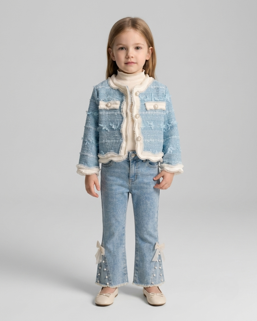 Conjunto niña 2 piezas chaqueta tweed y pantalón vaquero con perlas  en España