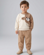 Conjunto de invierno cálido de dos piezas con estampado de oso para niños