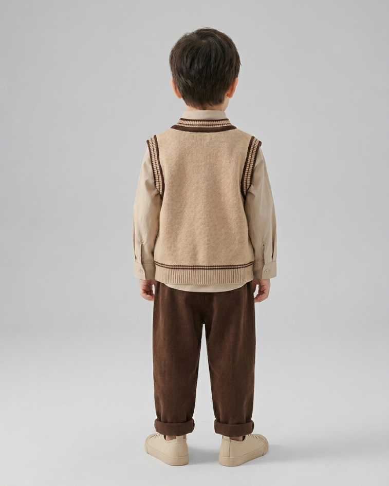 Conjunto niño elegante 3 piezas: chaleco de lana, camisa de manga larga y pantalón cómodo,Ideal para primavera y para clima otoñal  en España