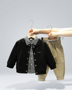 Conjunto Niño Elegante 3 Piezas  Chaqueta Negra y Beige