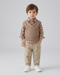 Conjunto bebé niño 3 piezas invierno: suéter lana, camisa cuadros y pantalón elástico en España