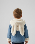 Chaqueta vaquera niña invierno con forro cálido y capucha de peluche con orejitas, Ideal para clima otoñal  en España