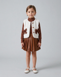 Conjunto niña invierno 3 piezas: suéter de punto, chaleco de peluche y falda de cuero sintético  en España