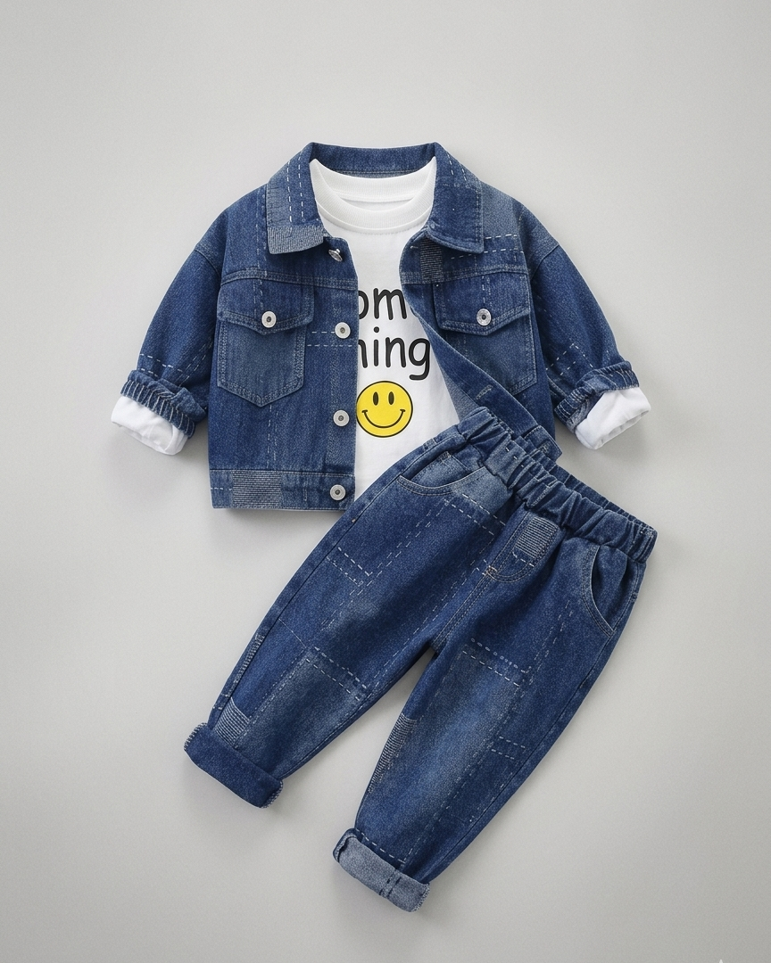 Conjunto vaquero bebé y niño de 3 piezas: chaqueta, camiseta y pantalón  ropa infantil , Ideal para primavera y para clima otoñal ,perfecto para los niños en España