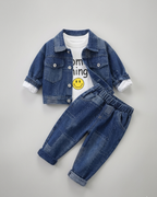 Conjunto vaquero bebé y niño de 3 piezas: chaqueta, camiseta y pantalón  ropa infantil , Ideal para primavera y para clima otoñal ,perfecto para los niños en España