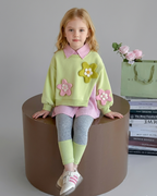 Conjunto Niña Flores 3D 3 Piezas Infantil Elegante