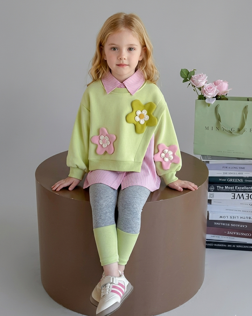Conjunto Niña Flores 3D 3 Piezas Infantil Elegante