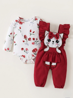 Conjunto de invierno para bebé de dos piezas: body de manga larga y peto vaquero