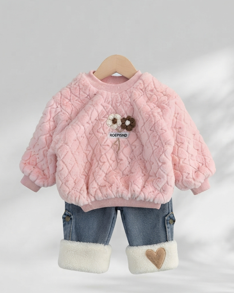 Conjunto Niña Felpa Invierno 2 Piezas Vaquero Acolchado