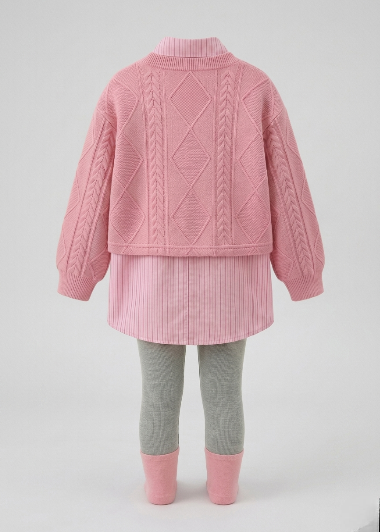 Conjunto niña 3 piezas otoño invierno con bordado de flores ideal para clima otoñal y principios vista completa