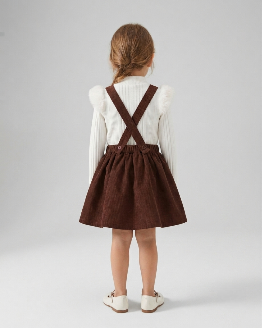 Conjunto niña invierno 2 piezas: blusa manga larga y vestido con tirantes elegante,Ideal para primavera y para clima otoñal en España