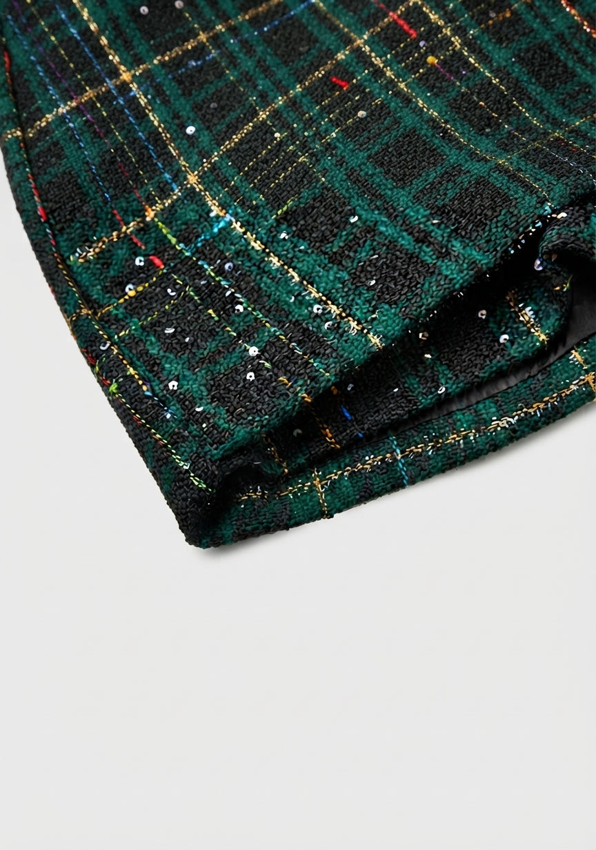 Conjunto Elegante de Tweed Verde para Niñas