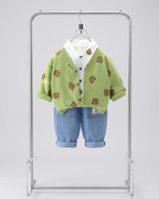 Conjunto bebé 3 piezas con cárdigan de oso y pantalón vaquero