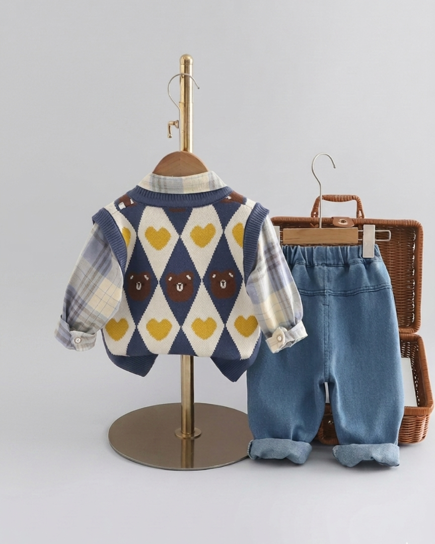 Conjunto niño otoño 3 piezas ropa infantil con chaleco oso y vaqueros en España