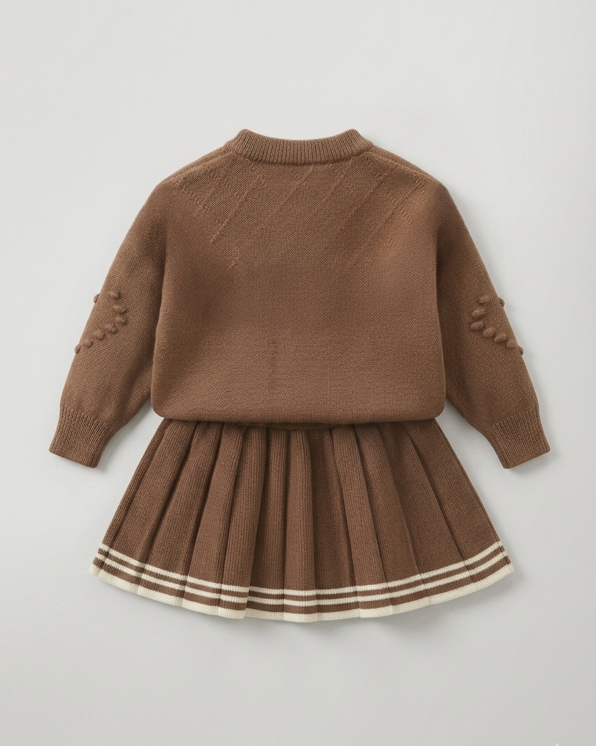 Vestido niña invierno tejido conjunto 2 piezas (top y falda plisada) niña de dos piezas Ideal para primavera y para clima otoñal en España