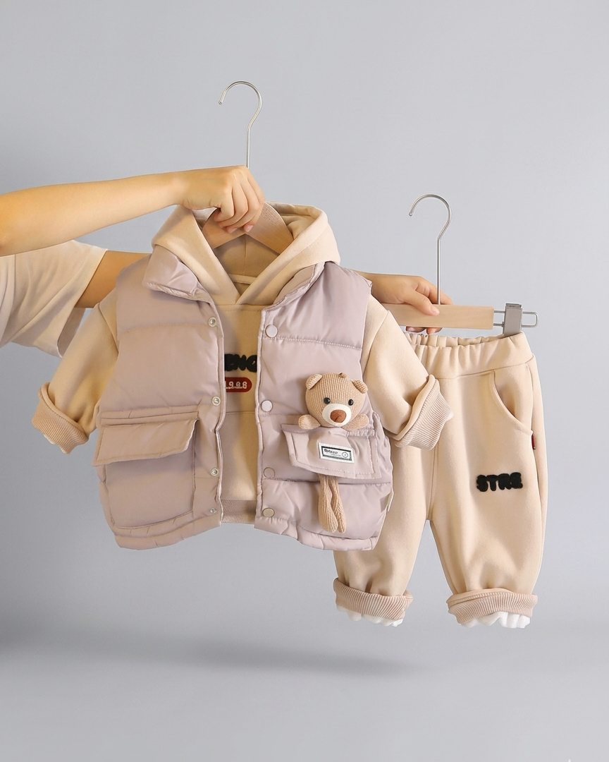 Conjunto de invierno bebé 3 piezas | ropa bebé invierno: sudadera, chaleco acolchado y pantalón con cintura elástica en España