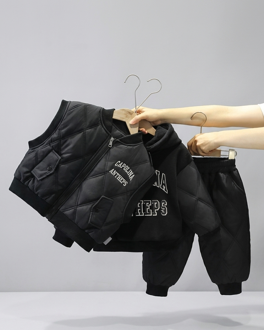 Conjunto de invierno para niño de 3 piezas: sudadera con capucha, chaleco acolchado y pantalón térmico,ropa niño invierno,Ideal para clima otoñal en España