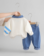 Conjunto niño 2 piezas sudadera y pantalón vaquero con estampado de oso estilo casual otoño , ropa infantil, Ideal para primavera y  verano en España