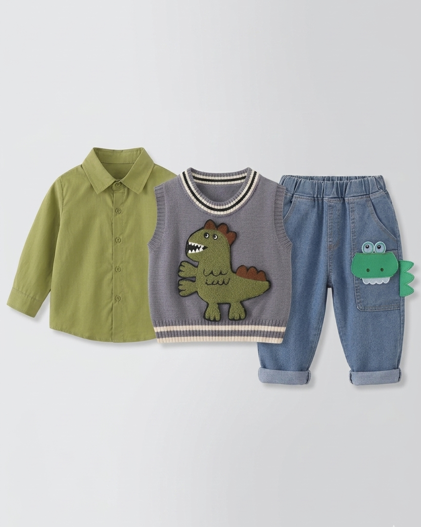 Conjunto niño 3 piezas ropa infantil con dinosaurio 3D (chaqueta, camiseta y pantalón) en España