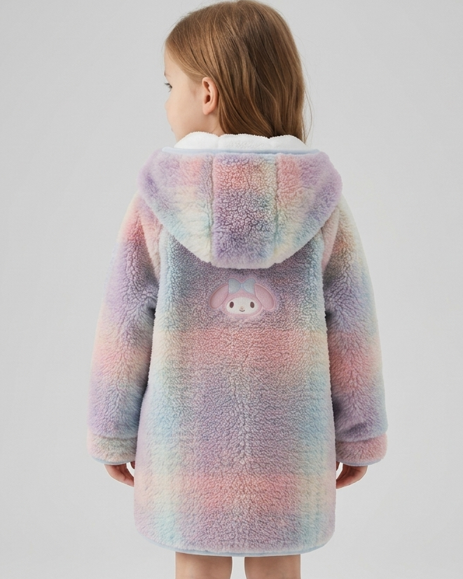 Abrigo niña invierno peluche suave cuello alto con bolsillos y bolso a juego en España