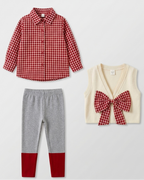 Conjunto niña 3 piezas ropa bebé niña elegante cuadros rojos y suéter crema con leggings de algodón en España
