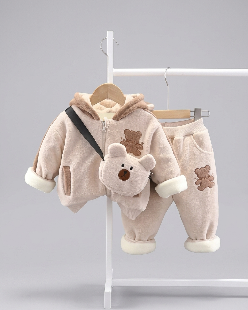 Conjunto bebé niño invierno 3 piezas: chaqueta, pantalón y bolso de oso , perfecto para los niños en España