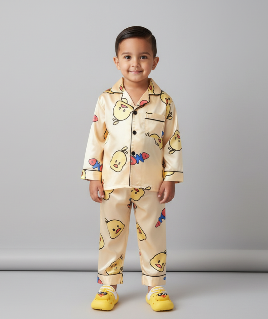 Pijamas infantiles con estampado de pato y sandalias ligeras de diseño elástico