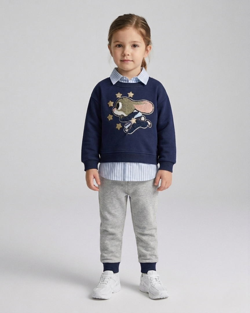 Conjunto niña 3 piezas ropa infantil: suéter bordado, camiseta a rayas  en España
