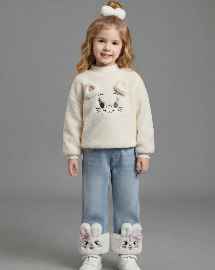 Conjunto Niña Invierno 2 Piezas Suéter Peluche y Vaquero