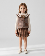 Conjunto niña 3 piezas elegante ropa bebé niña con chaleco de lana y falda de cuadros,Ideal para clima otoñal  en España