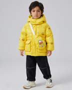 Chaqueta infantil de invierno con capucha y estampado de patitos acolchada con bolsita a juego en España
