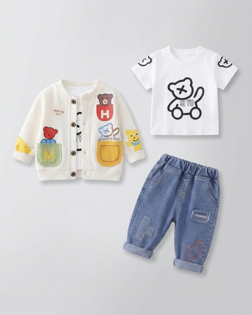 Conjunto bebé niño 3 piezas casual chaqueta camiseta y pantalón en España