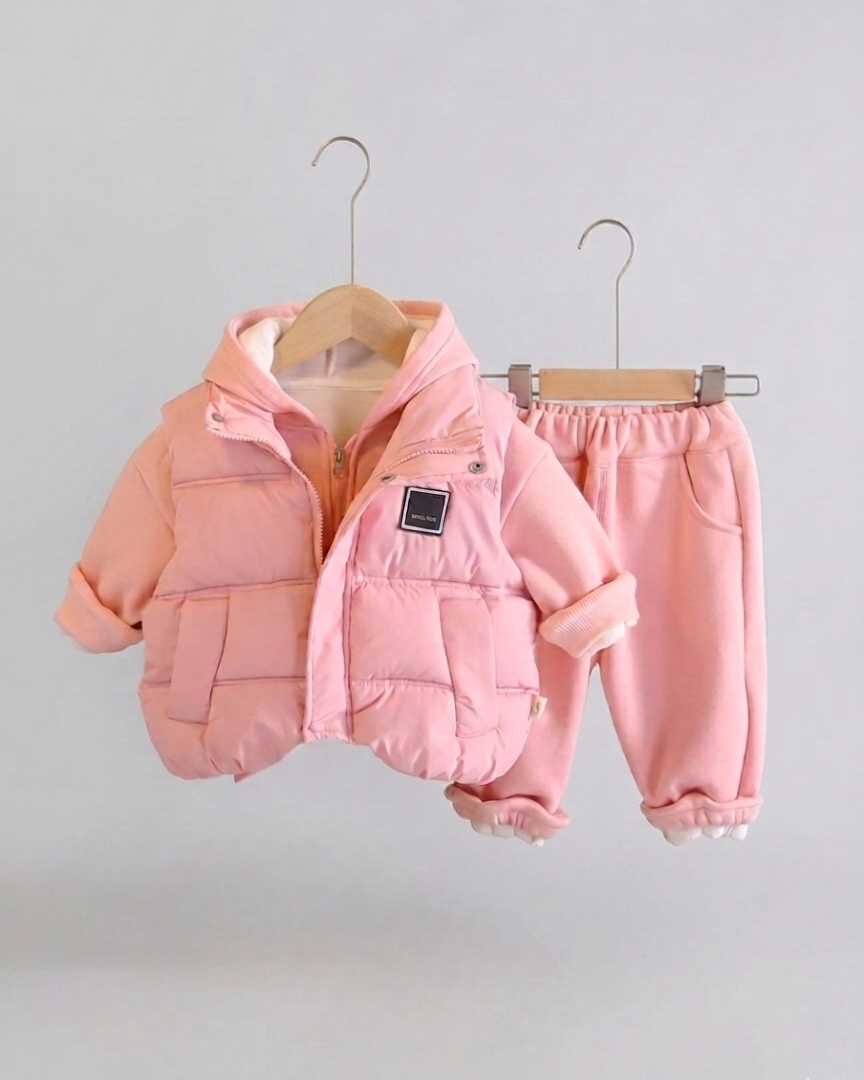 Conjunto niña invierno 3 piezas chaqueta acolchada y pantalón de algodón rosa en España