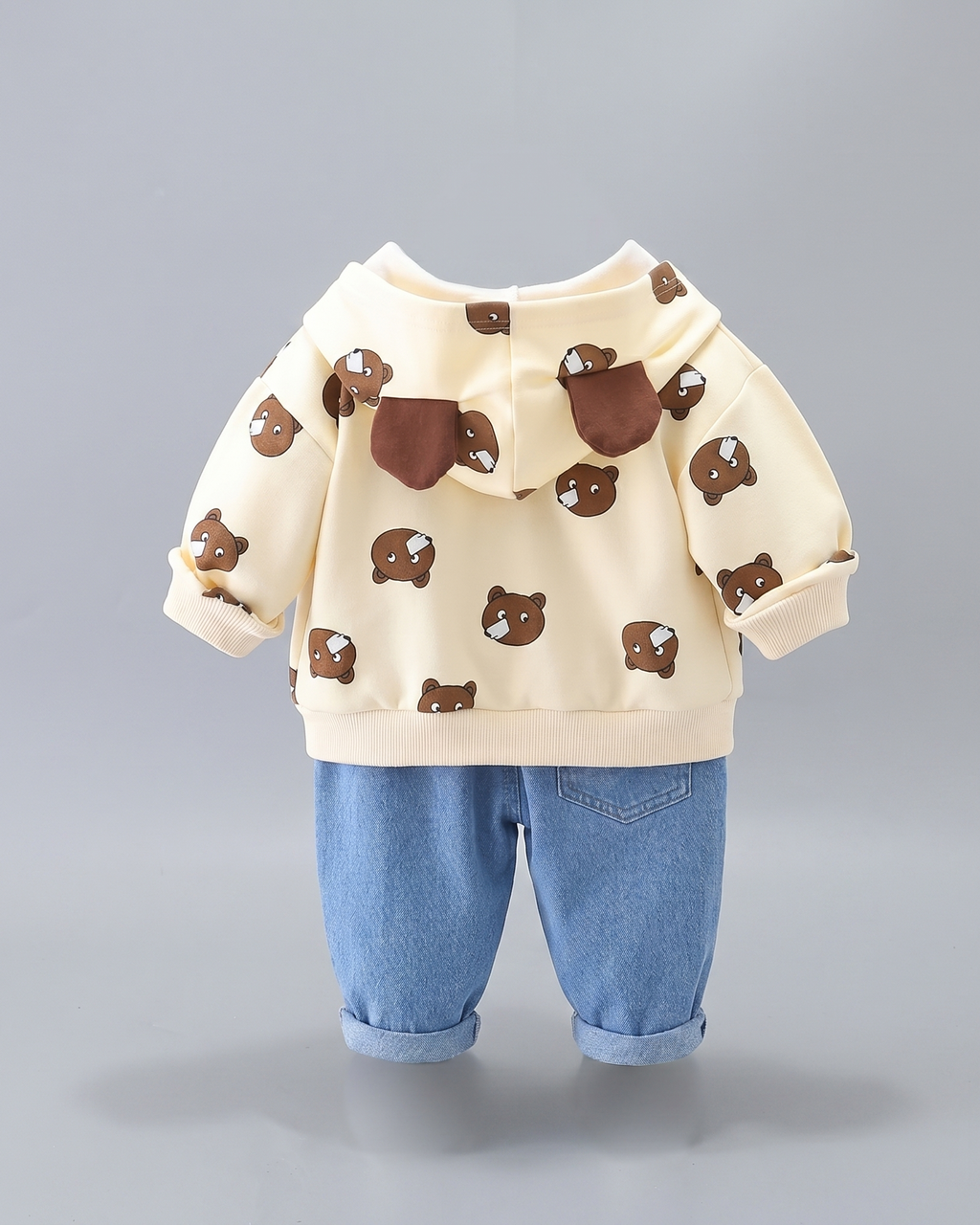 Conjunto bebé 3 piezas con capucha y pantalón vaquero de ositos