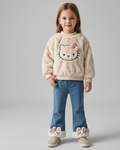 Conjunto niña invierno 2 piezas ropa niña felpa y vaquero con diseño de gatito,looks diarios adorables. o Ideal para primavera y para clima otoñal en España