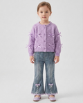 Conjunto niña invierno 2 piezas cárdigan lana suave y pantalón vaquero acampanado en España